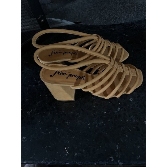 Free People Womens Colette Cinched Sandals Heel Orange Leather 37 / 7 US - Picture 4 of 16